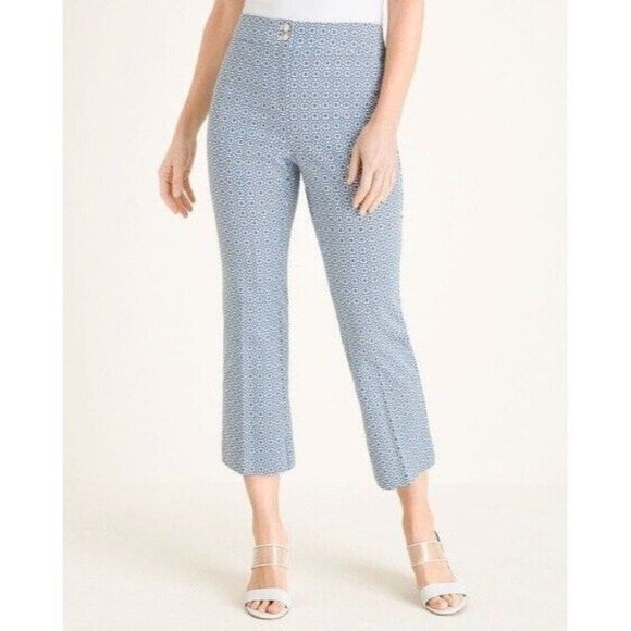 CHICOS Womens Medallion Stretch Pull Up Crop Pants Size 6 Nautical Coastal - Picture 1 of 15